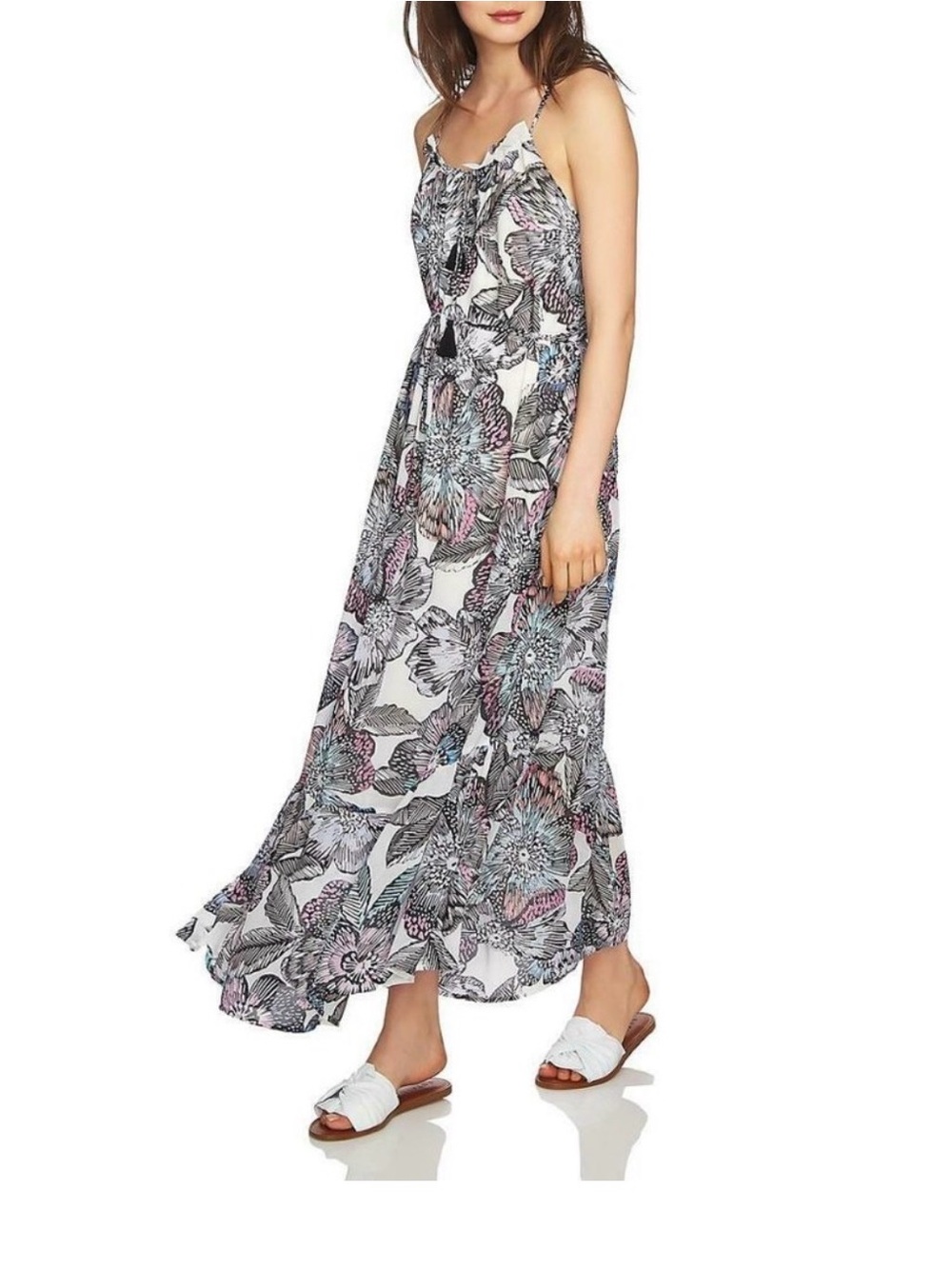 1. State Floral Maxi Dress in White with Pink and Blue Accents
